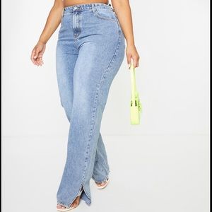 Mid Wash Split Hem Jeans